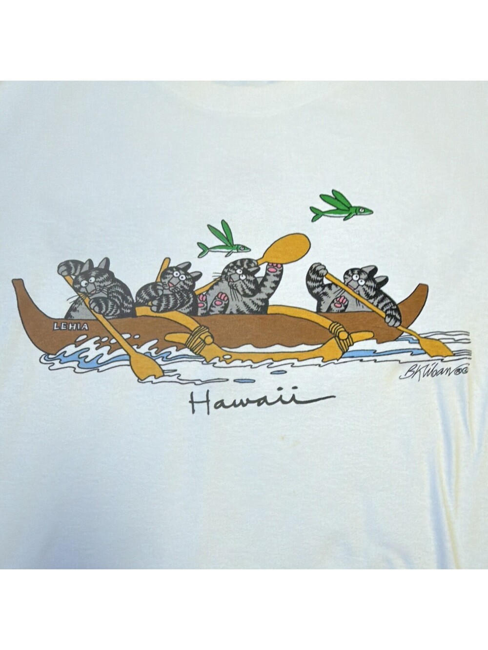 Vintage 90s B Kliban Cat Hawaii T Shirt L Crazy Shirts Canoe Single Stitch USA - Picture 2 of 15